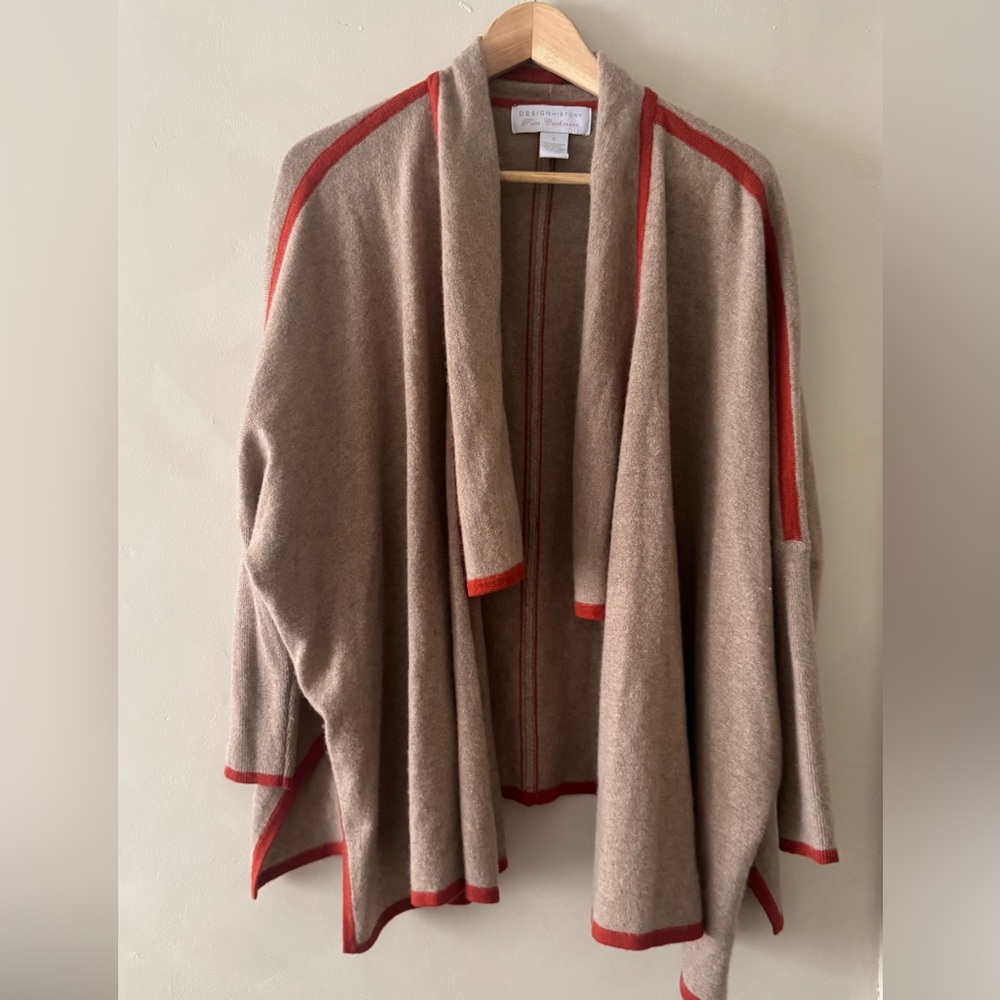 Design History Cashmere open Cardigan in Tan and Red